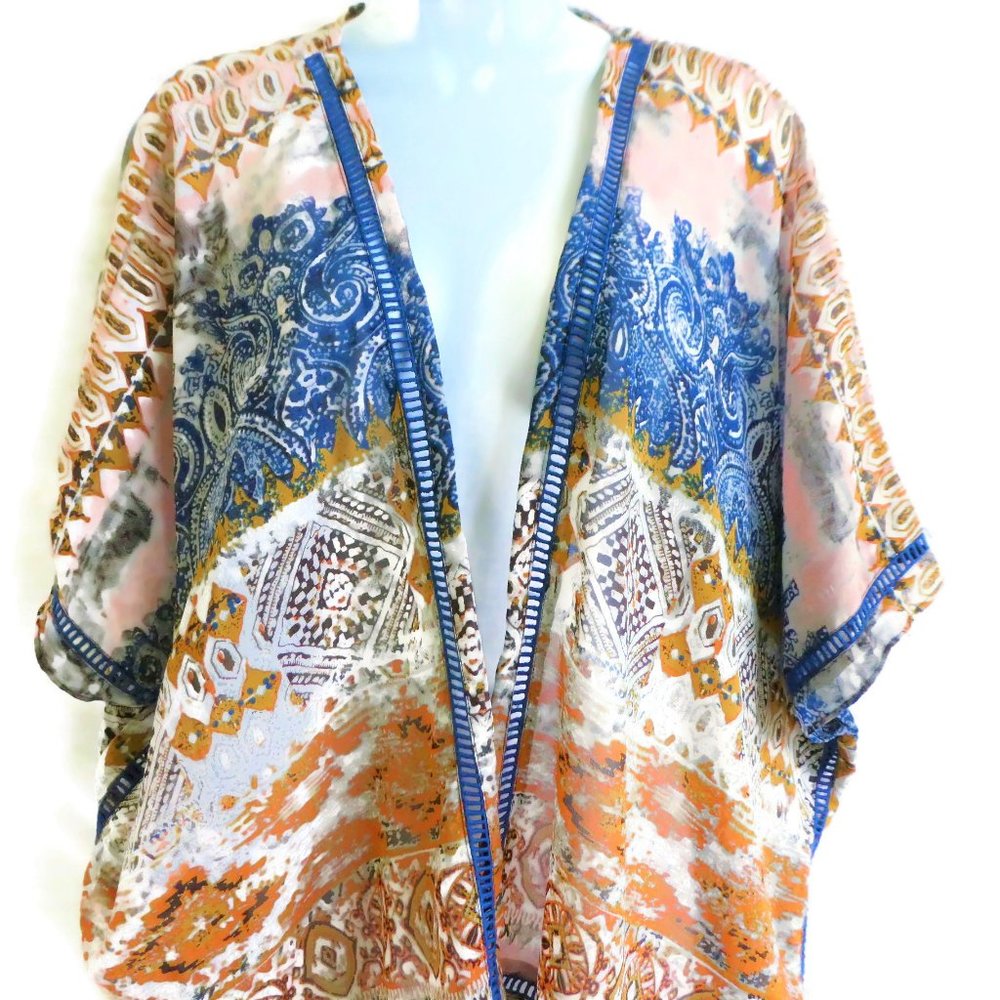 Angie Kimono Marrakesh Crochet Lattice Flyaway Beach Cover Up Boho M